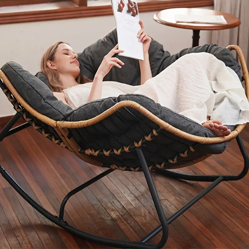 Egg Rocker Recliner Chair - Manual Rocking Recliner with Plush Cushioned Seat & Solid Back Support, Durable Painted Gray Finish for Indoor/Outdoor Use on Hard Floors - Perfect for Porch, Garden, Patio - Easter Gift Idea