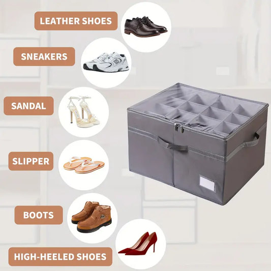 16-Compartment Versatile Shoe Organizer - Waterproof Fabric Storage Box with Flip Lid for Shoes, Clothes & More