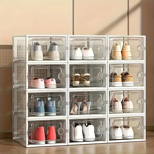 12/ 24pcs Shoe Storage Organizer with Lid,Clear Plastic Shoe Organizer Stackable shoe storage organizer,Shoe Rack & Holder Substitute, Sneaker Containers,Toy Storage Organizer Bins for Entryway, Closet, Under Bed