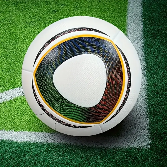 1pc Size 5 Seamless PU Soccer Ball - White with Colorful Stripes, Durable Waterproof All-Weather Design for Training, Games, Gifts - Enhanced Touch & Control, Includes Air Needle & Net for Adults & Youth, Outdoor Sports Gear