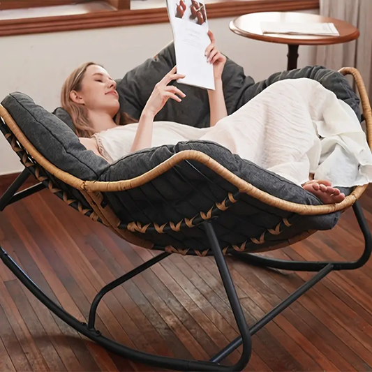 Egg Rocker Recliner Chair - Manual Rocking Recliner with Plush Cushioned Seat & Solid Back Support, Durable Painted Gray Finish for Indoor/Outdoor Use on Hard Floors - Perfect for Porch, Garden, Patio - Easter Gift Idea