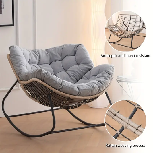 NAWAHEV Ergonomic Rocking Chair with Backrest - Gray Cushioned Outdoor Patio & Garden Chair for Porch, Lawn, or Garden - Durable Weather-Resistant Design