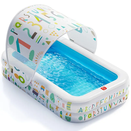 QPAU Large Inflatable Pool with Canopy | 65" X 39" Kiddie Pool for Sun Protection, Soft Cushioned Floor, Ball Pit & Durable Outdoor Play Fun Toys for Backyard & Indoor Use