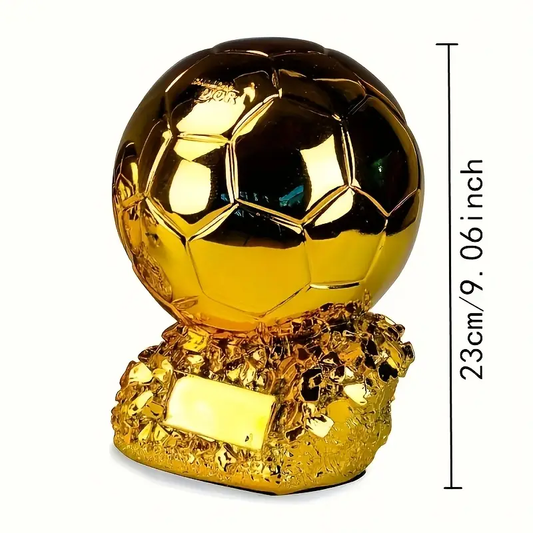 1pc Golden Football Trophy Resin Award Statue - Realistic Soccer Ball Design with Detailed Stitching, Ideal for Sports-Themed Decor, Indoor/Outdoor Use