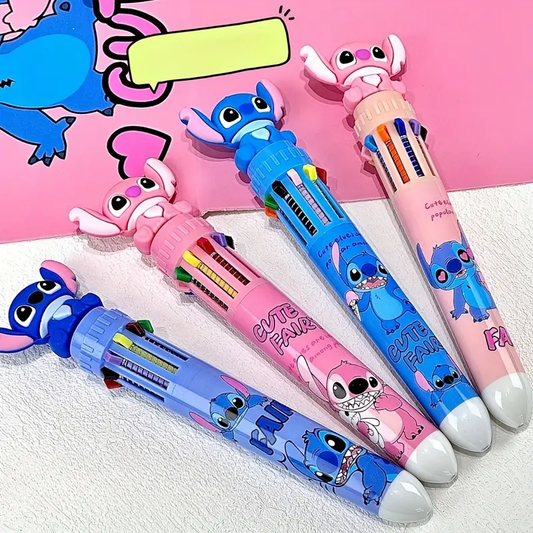 10pcs Multicolor Medium Point Gel Pens | Stitch 10-Color, Lightweight Plastic, Ideal for School & Office