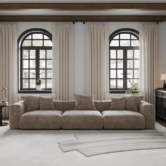 Sdorens Modern 3-Seater Modular Sectional Sofa, Corduroy Fabric, 5 Removable & Washable Cushion Covers, Pillow-Back, Hardwood Frame, Upholstery, with No Electricity Required for Various Room Types